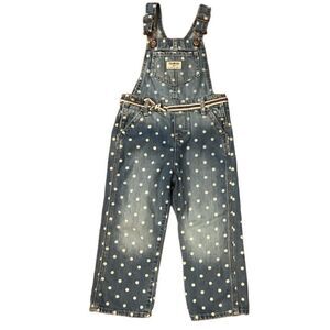 Oshkosh Polka Dot Overalls 3T Blue Denim Bibbed White Circles Tie Belt Vestbak